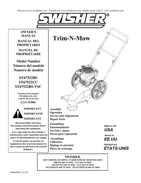 Swisher St67522bs Tsc String Trimmer Owner Manual Manualzz