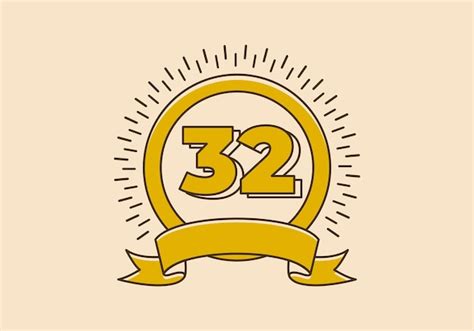 Винтажный значок желтого круга с номером 32 на нем | Премиум векторы