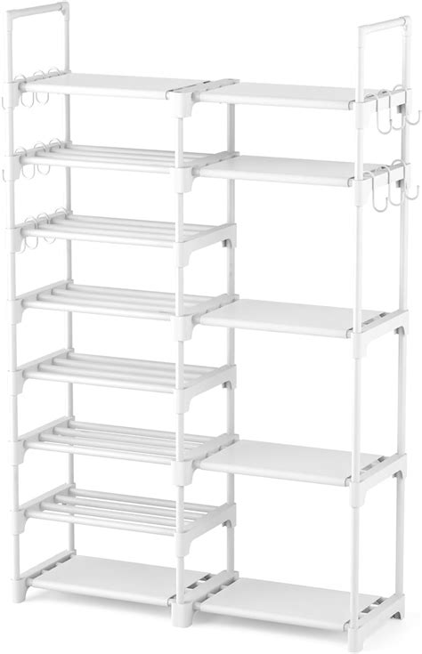 Rojasop White Shoe Rack Tall Metal Shoe Rack Organizer For Entryway