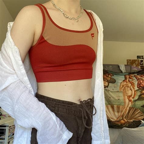 Color Blocked Red And Nude Sports Bra Crop Tank Top Depop