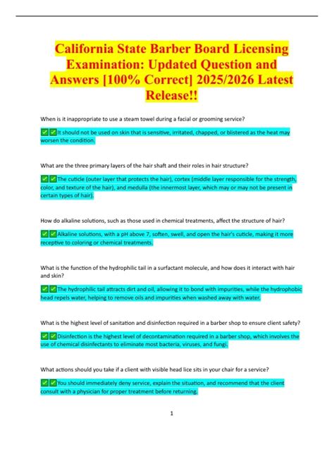 California State Barber Board Licensing Examination: Updated Question