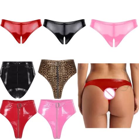 FEMME SEXY STRING Tanga Culotte Cuir Verni Slip Erotique sous vêtement Lingerie EUR 9 75