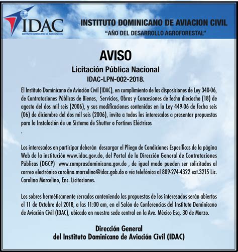 Aviso Licitaci N P Blica Nacional Idac