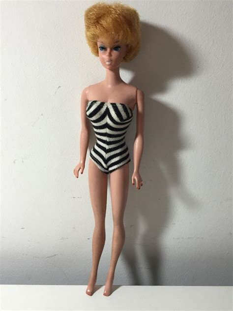 Vintage Blonde Bubble Cut Barbie Doll White Ginger Zebra Swimsuit