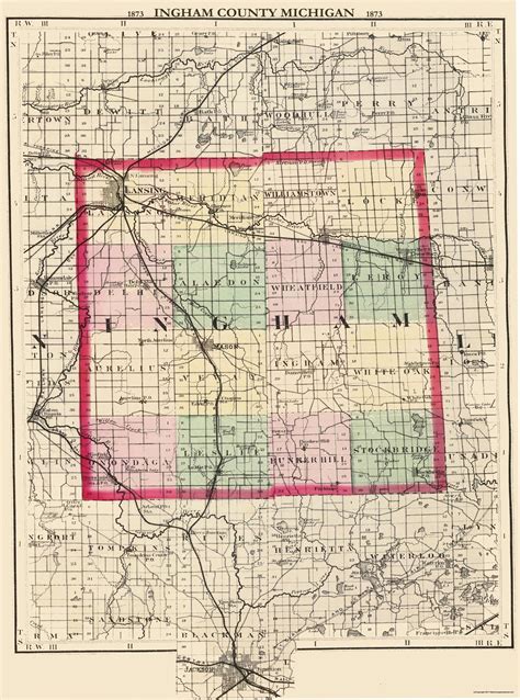 Historic County Map - Ingham County Michigan - Walling 1873 - 23 x 31