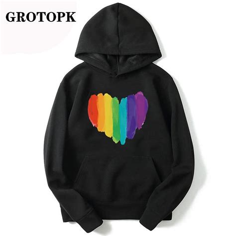 Buy Harajuku Rainbow Heart Pride Lgbt Gay Lesbian Hoodies Streetwear