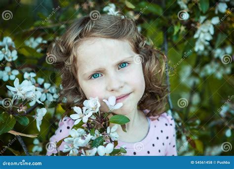 Belle Fille Aux Yeux Bleus Blonde Photo Stock Image Du Fleur