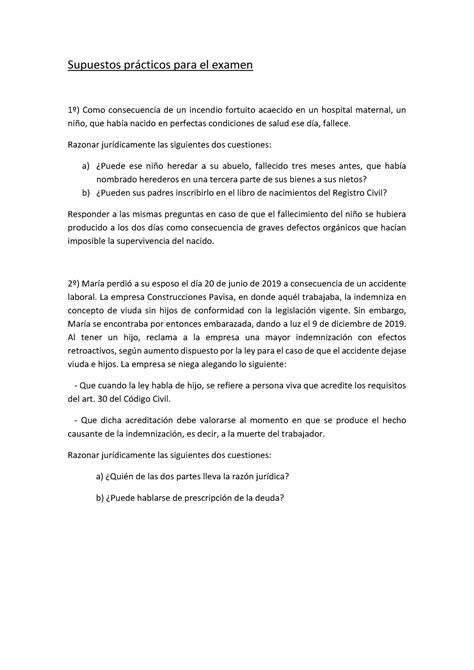 Supuestos Pr Cticos Para El Examen Supuestos Pr Cticos Para El Examen