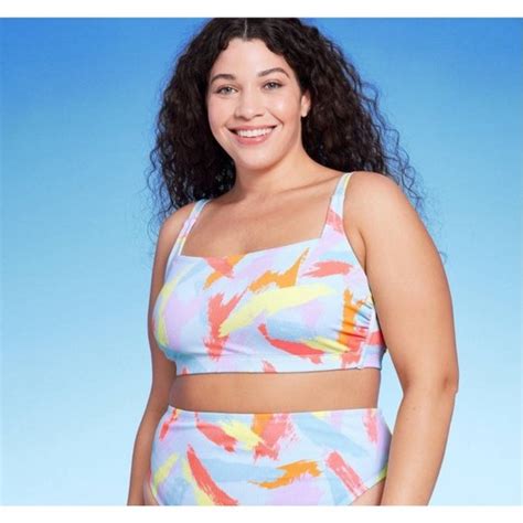 Wild Fable Swim Wild Fable Womens Ribbed Square Neck Bralette Bikini Top Light Blue X Poshmark