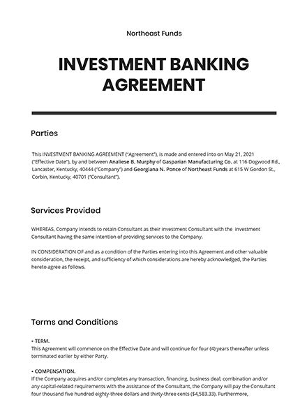 financial investment agreement template google docs word apple