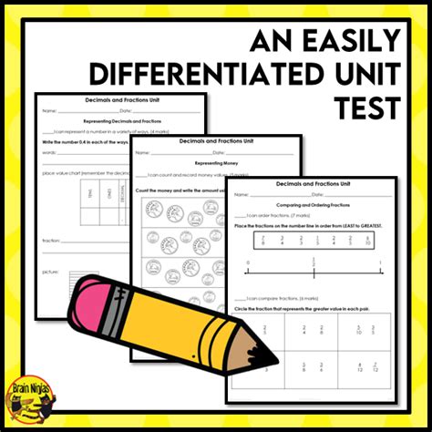 decimals  fractions interactive math unit paper grade