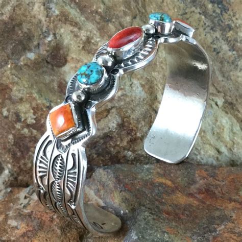 Kingman Turquoise And Spiny Oyster Sterling Silver Bracelet By G Ramone