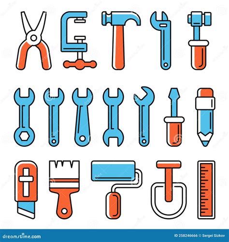 Work Tools Icons Set On White Background Vector Stock Vector