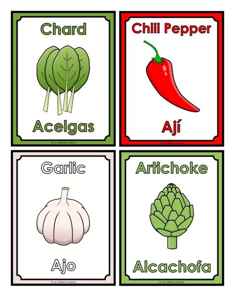 Flash Cards Vegetables Food Bilingual English Spanish Profe Social