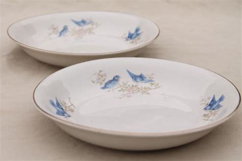 Shabby Antique Bluebird China Bowls Mismatched Vintage China W Blue Birds