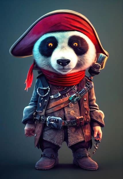 Premium Photo Portrait Of A Brutal Panda Pirate Medieval Pirate Panda