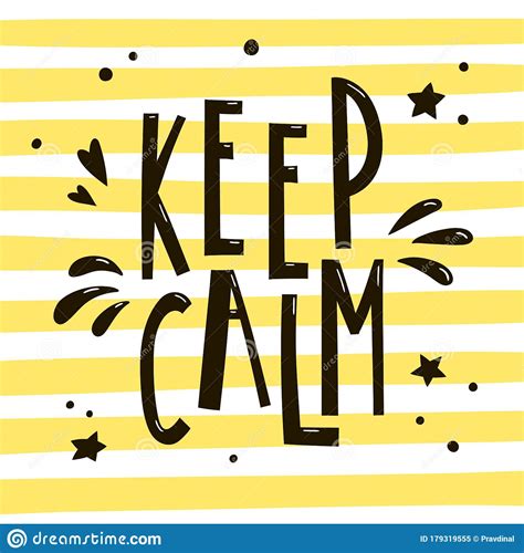 Keep Calm Hand Drawn Lettering On Bright Striped Background Stock