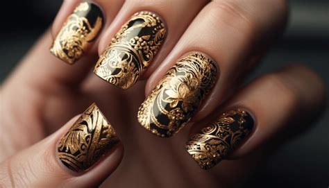 Premium AI Image Shiny Gold Nail Art Adds Glamour To Elegant Female