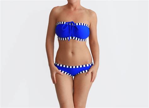 Nautical Bikini Striped Swimsuit Blue Bathing Suit Bandeau