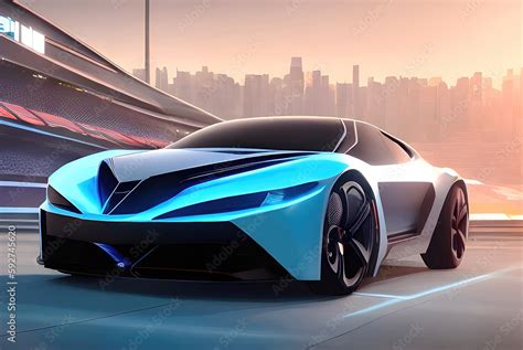 Electric Supercar In Futuristic City Fantastic Sci Fi Modern Sports