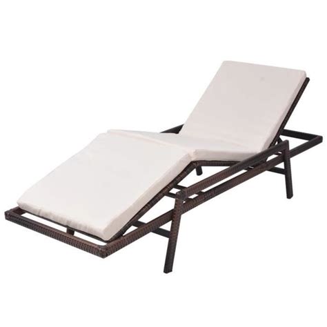 Bains De Soleil Chaise Longue Reglable Avec Coussin Marron Resine