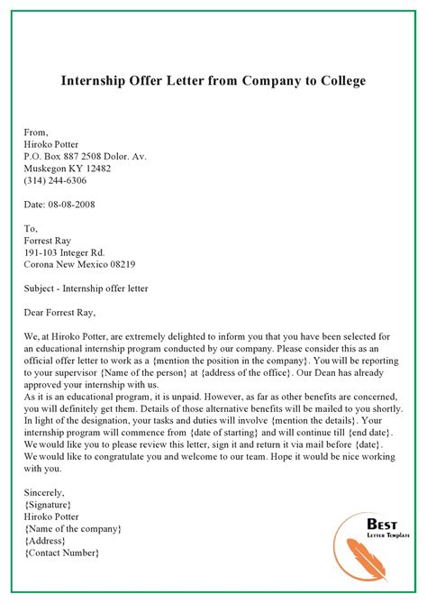 30 Best Internship Offer Letters (Paid & Unpaid) - TemplateArchive