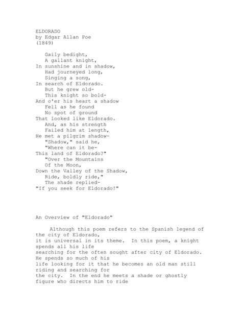 Eldorado Poem Summary And Analysis | Sitedoct.org