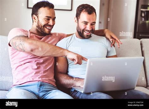 Portrait Of A Cute Male Gay Couple At Home Stock Photo Alamy