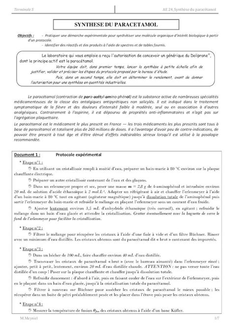 Pdf Synthese Du Paracetamol Synthese Du Paracetamol Objectifs