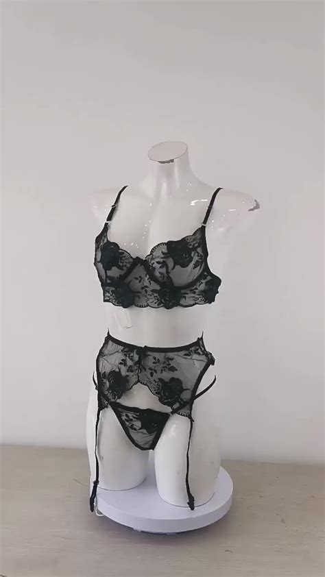 Sexy Lingerie Set Women Underwear New Female Net See Through Gauze Embroidery Three Pieces