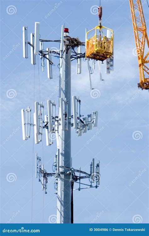 network upgrade stock photo image  antenna work crane