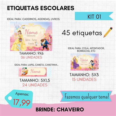 Kit Etiquetas Escolar Personalizada Cinderela Produtos Elo7