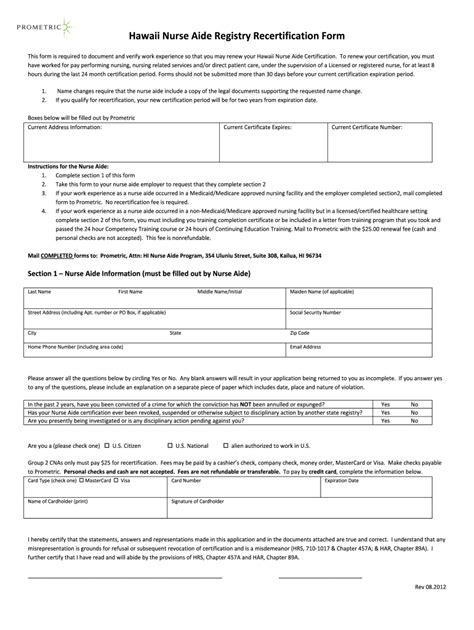 Hi Prometric Nurse Aide Registry Recertification Form 2012 2022 Fill And Sign Printable