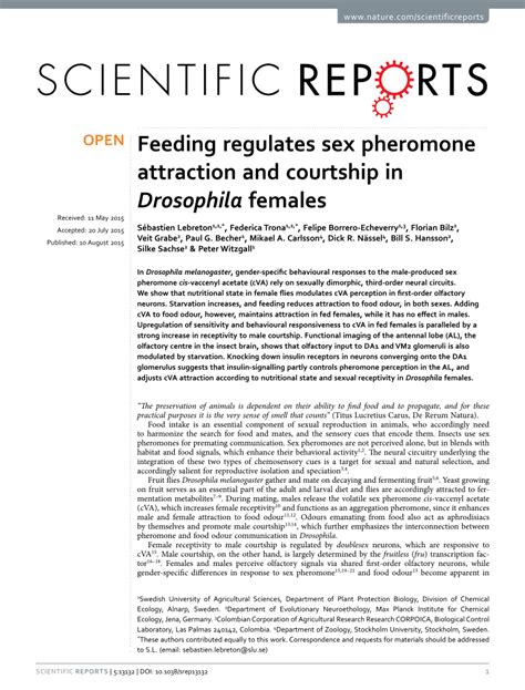 PDF Feeding Regulates Sex Pheromone Attraction And Courtship In Drosophila Females