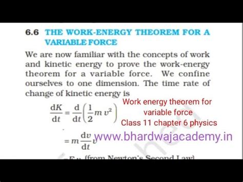 Work Energy Theorem For Variable Force Class Chapter Physics Youtube