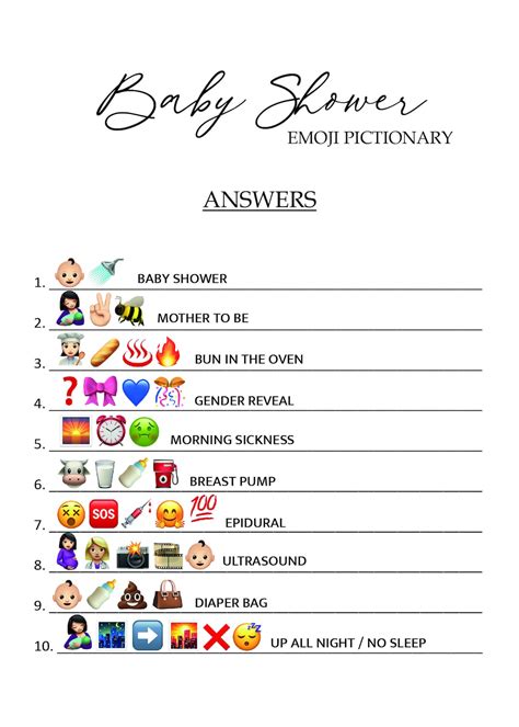Baby Shower Emoji Pictionary GAME baby Shower Emoji Pictionary ANSWER ...