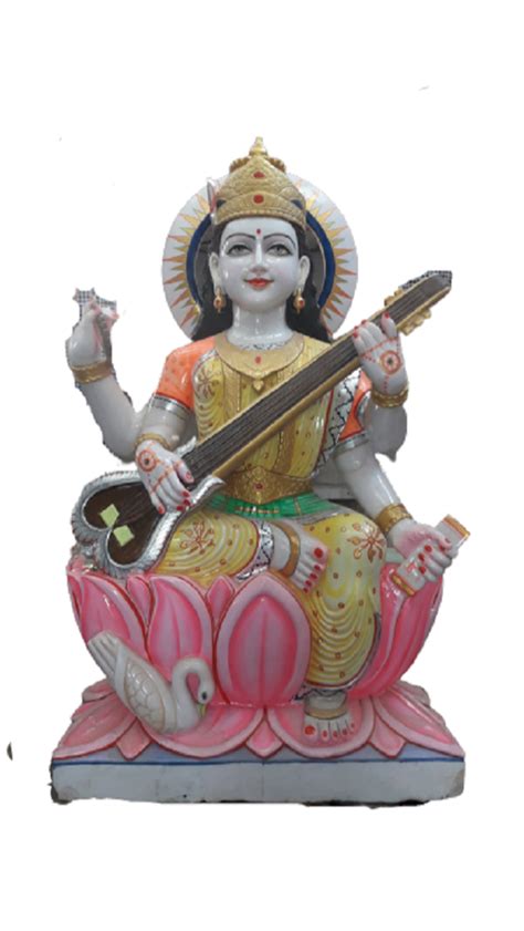 White Painted Marble Maa Saraswati Statue For Temple At Best Price In