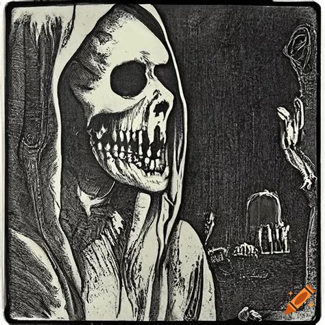 Creepy S Horror Poster Art Of A Ghost And Reaper In A Graveyard On