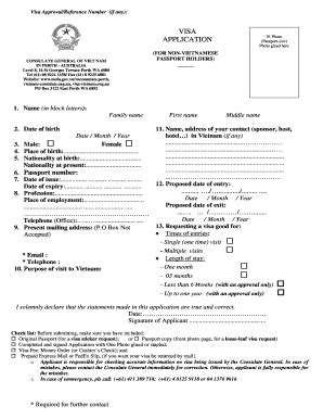 Fillable Online Visa Vietnam Vietnam Visa Application Form Consulate Of