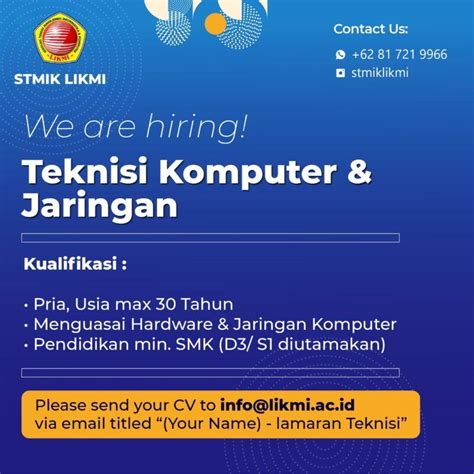 Lowongan Kerja Teknisi Jaringan Komputer Di Stmik Likmi Lokerbandung Id