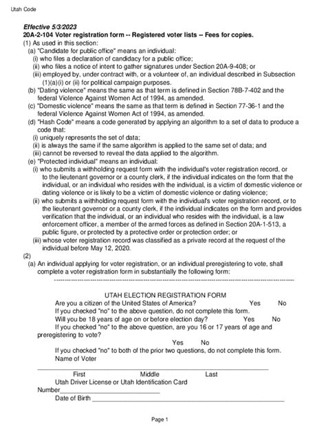 Fillable Online Le Utah Summary Access To And Use Of Voter Registration