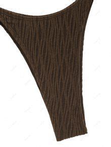 Zaful Women S Wave Textured Cinched Ruched Tie Side Tanga Bandeau Bikini Two Piece Set Swimwear