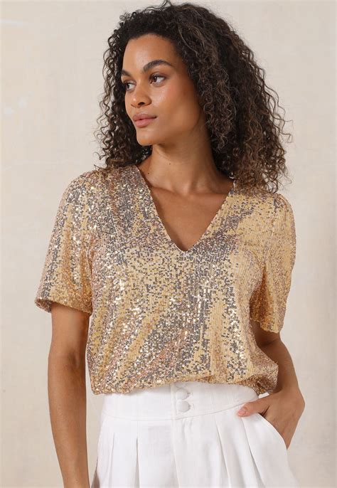 Blusa Dourada Para Festa - Blusa LE LIS Paetê Dourada - Compre Agora | Dafiti Brasil
