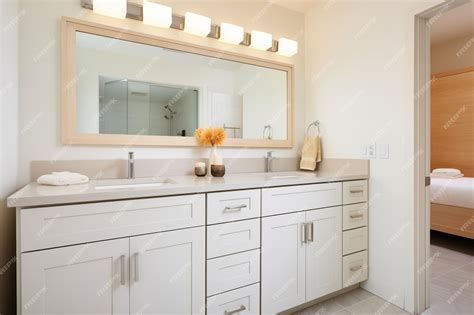 Premium Photo | White wood vanity in a bathroom