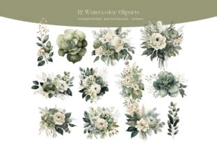 Sage Green And Ivory Watercolors Flowers Graphic By Cecily Arts