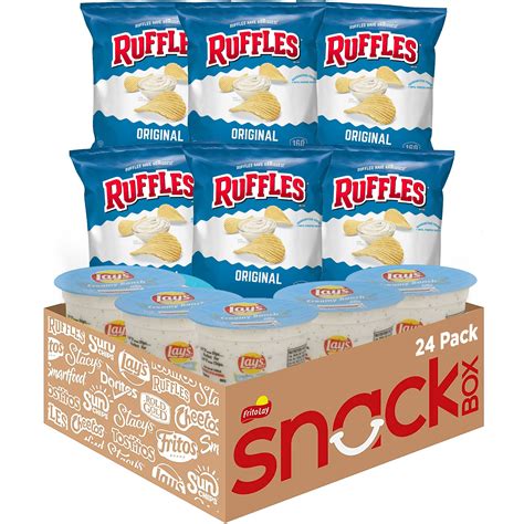 Frito Lay Ruffles Chips and Lay's Ranch Dip Cups Variety Pack, (Pack of