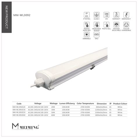 Ip Led Linear Lighting Fixture Lm W Waterproof Fitting Tri Proof