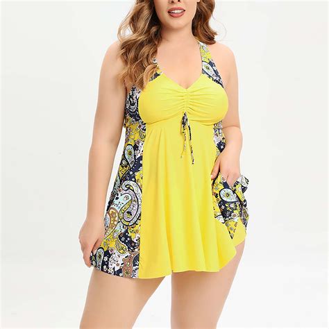 Finelylove Swimsuit Women Two Piece Tummy Concealing Sport Bra Style Bikini Yellow Xxxxxl