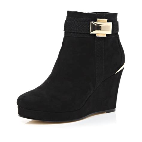 Lyst River Island Black Metal Trim Wedge Ankle Boots In Black