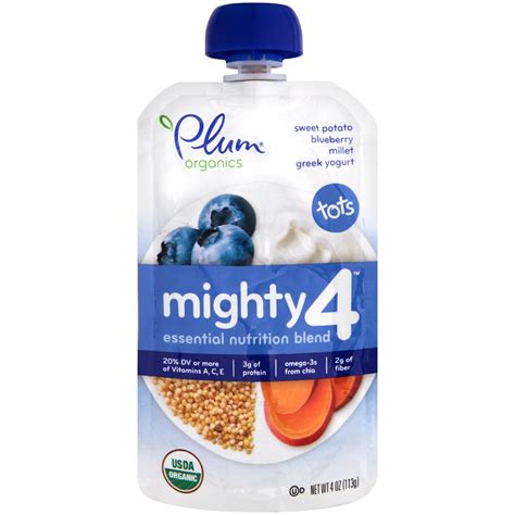 Plum Organics Baby Food Tots Mighty 4 Blue 4oz Pouch Garden Grocer